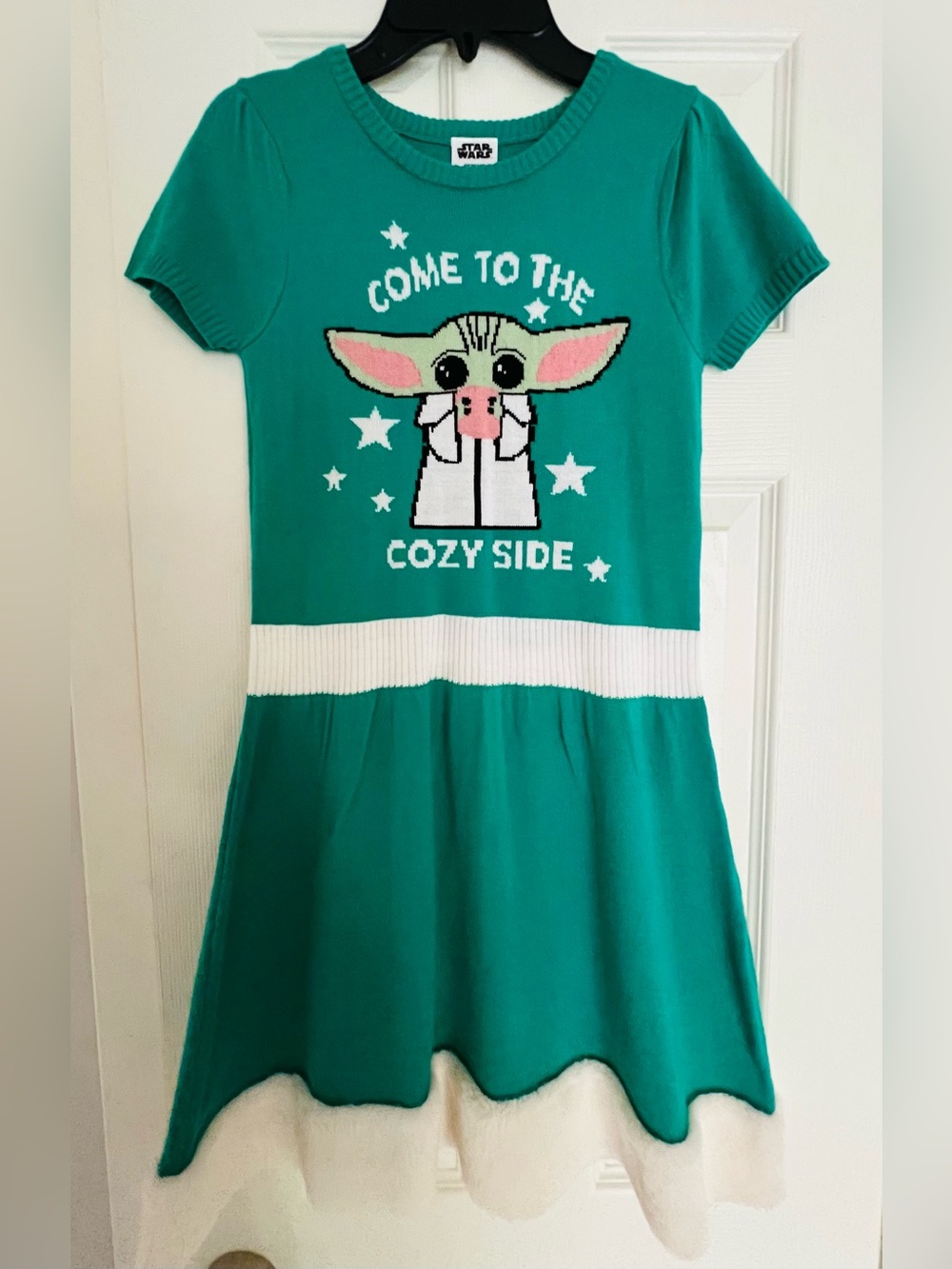 Star Wars Baby Yoda Green Holiday Sweater Dress Girl Size L 10-12